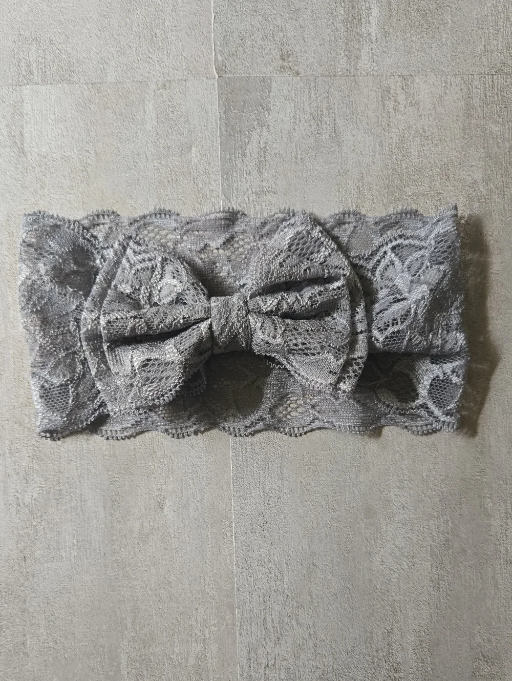 Baby Girl Grey & Navy Blue Lace Stretch Bow Headband Floral Hair Band Accessory